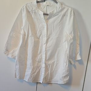 White Button-Up Blouse with Lace Sleeves